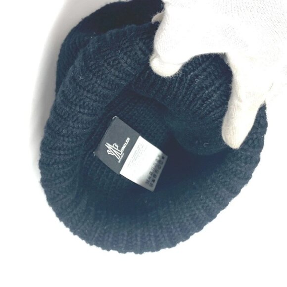 MONCLER Logo patch beanie hat knit hat knit cap Knit hat wool Black - Picture 4 of 13